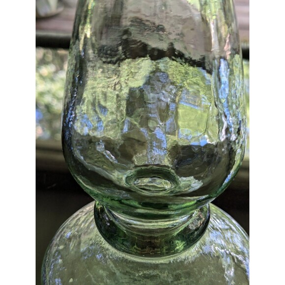 Antique Look Glass Candlestick/Bud Vase Green Tinted Thick 8" Farmhouse Cottage - Picture 7 of 12